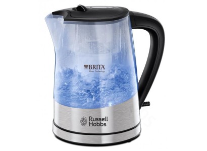 Електрочайник Russell Hobbs Purity 1л, скло, з фільтром Brita, сріблясто-чорний