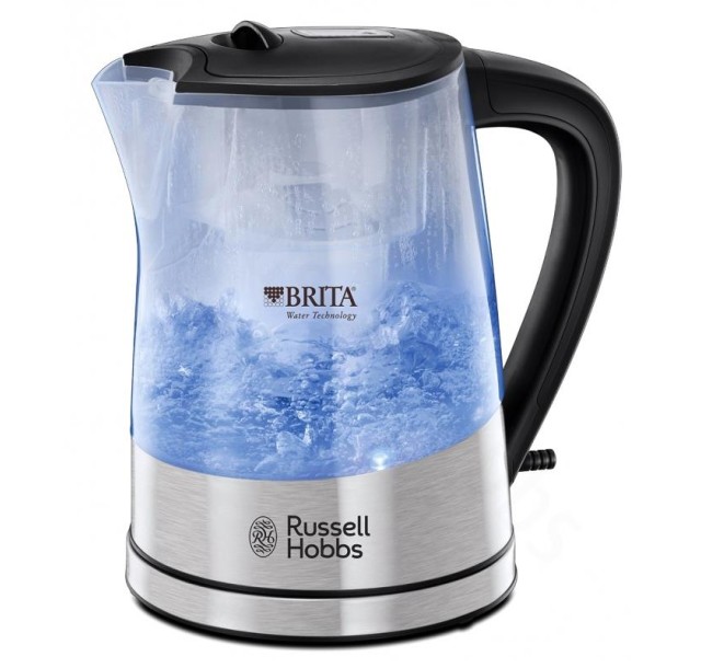 Електрочайник Russell Hobbs Purity 1л, скло, з фільтром Brita, сріблясто-чорний