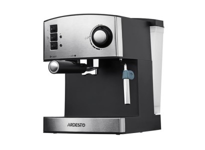 Кавоварка Ardesto ріжкова Steel Collection 1.6л, мелена, ручний капучинатор, сріблясто-чорний
