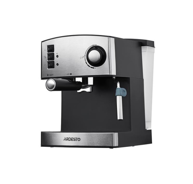 Кавоварка Ardesto ріжкова Steel Collection 1.6л, мелена, ручний капучинатор, сріблясто-чорний