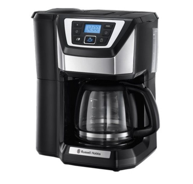 Кавоварка Russell Hobbs крапельна Chester Grind und Brew 1.5л, мелена + зерна, LED-дисплей, кавомолка, чорно-сріблястий