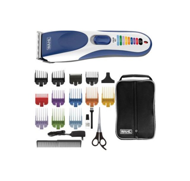 Набір для стрижки WAHL Color Pro Cordless, мережа+акум., тример,гребінець,ножиці, сталь, синій