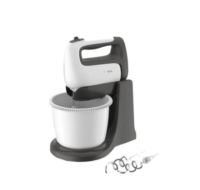 Міксер Tefal стаціонарний  Prep'Mix+ Standbowl 500Вт, насадки-4, чаша-пластик, 2.5л, турборежим, біло-сірий