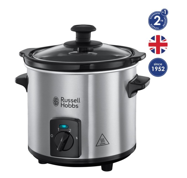 Повільноварка Russell Hobbs CompactHome, 145Вт, чаша-2л, механічне керув., знімна кришка, нерж. сталь, сірий