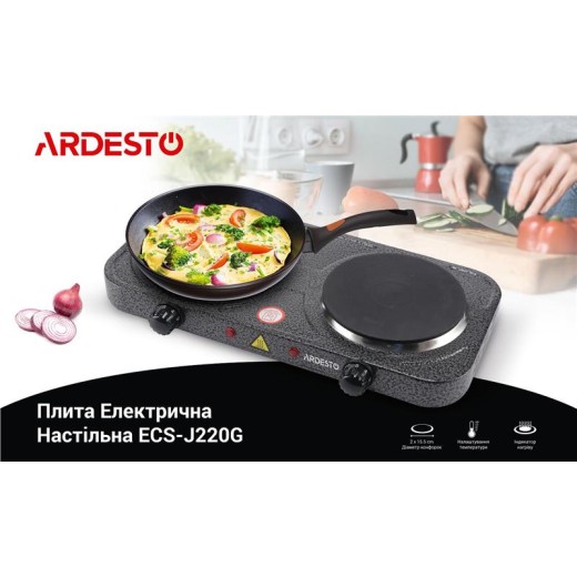Плитка настільна Ardesto електрична, комфорок - 2 на 1кВт + 1кВт, керування - мех., графіт