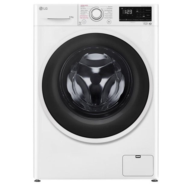 Пральна машина LG фронтальна, 8.5кг, 1200, A+++, 48см, дисплей, пара, інвертор, білий