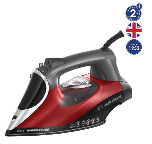 Праска Russell Hobbs One Temperature, 2600Вт, 350мл, паровий удар -210гр, постійна пара - 50гр, керам. підошва, червоний