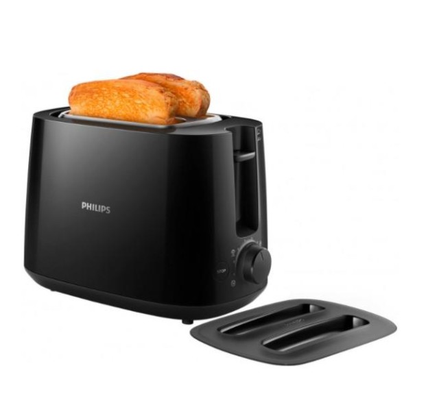 Тостер Philips Daily Collection 830Вт, кришка від пилу, пластик, чорний