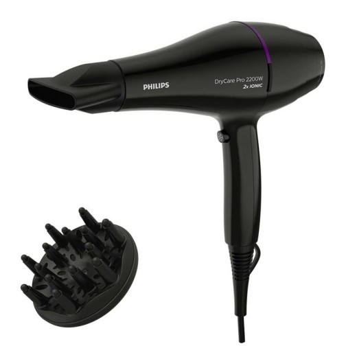 Фен Philips DryCare ACmotor, 2200Вт, 3 режими, дифузор, іоніз-я, хол. обдув, чорний