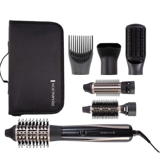 Фен-щітка Remington Blow Dry & Style Caring, 1200Вт, 2 режими, іоніз-я, хол. обдув, кейс для зберігання, кераміка, чорно-золотий