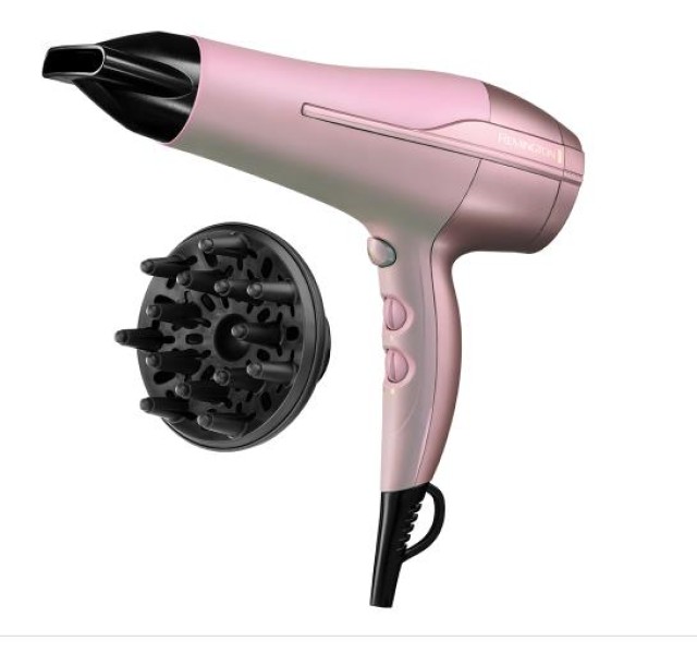 Фен Remington Coconut Smooth, 2200Вт, 3 режими, дифузор, іоніз-я, хол. обдув, рожевий