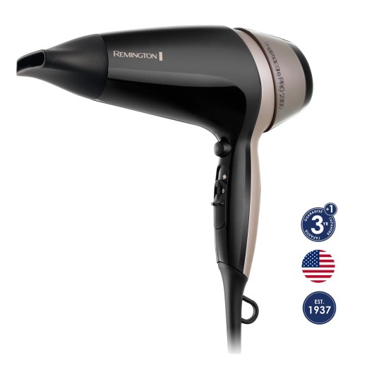 Фен Remington Thermacare Pro, 2100Вт, 3 режими, дифузор,турмалінова  іоніз-я, хол. обдув, чорно-коричневий