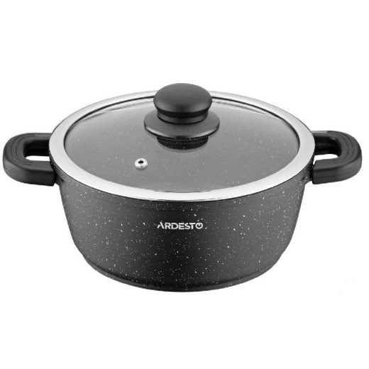 Каструля Ardesto Gemini Anzio, скляна кришка, 20 см, 2,5 л, чорний, алюміній