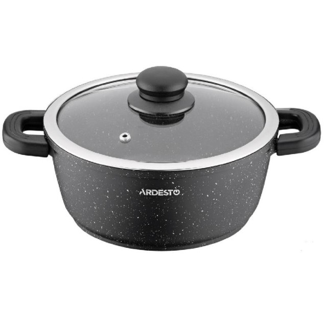 Каструля Ardesto Gemini Anzio, скляна кришка, 20 см, 2,5 л, чорний, алюміній