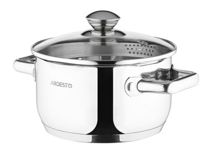 Каструля зі скляною кришкою та зливом Ardesto Gemini Lecco, 2.5л, нержавіюча сталь
