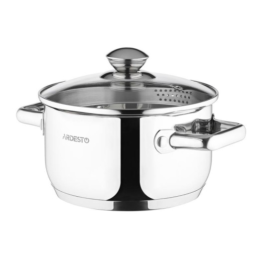 Каструля зі скляною кришкою та зливом Ardesto Gemini Lecco, 2.5л, нержавіюча сталь