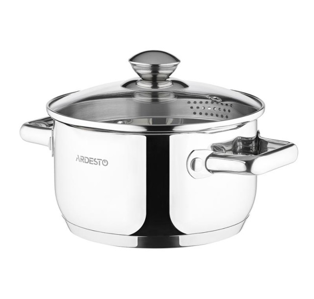 Каструля зі скляною кришкою та зливом Ardesto Gemini Lecco, 2.5л, нержавіюча сталь