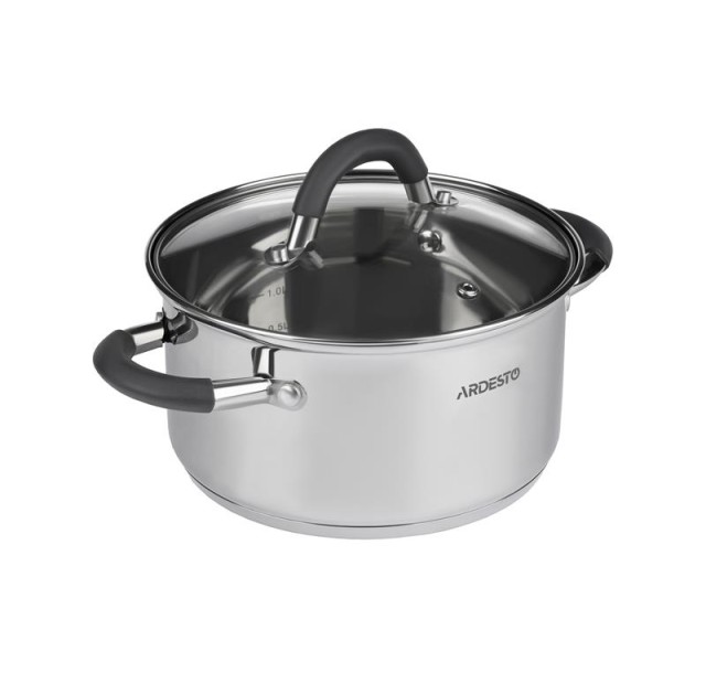 Каструля зі скляною кришкою Ardesto Gemini Salerno, 2.3л, нержавіюча сталь, силікон