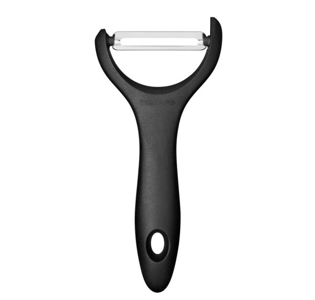 Овочечистка горизонтальна Fiskars Essential, 14.3см, нержавіюча сталь, пластик, чорний