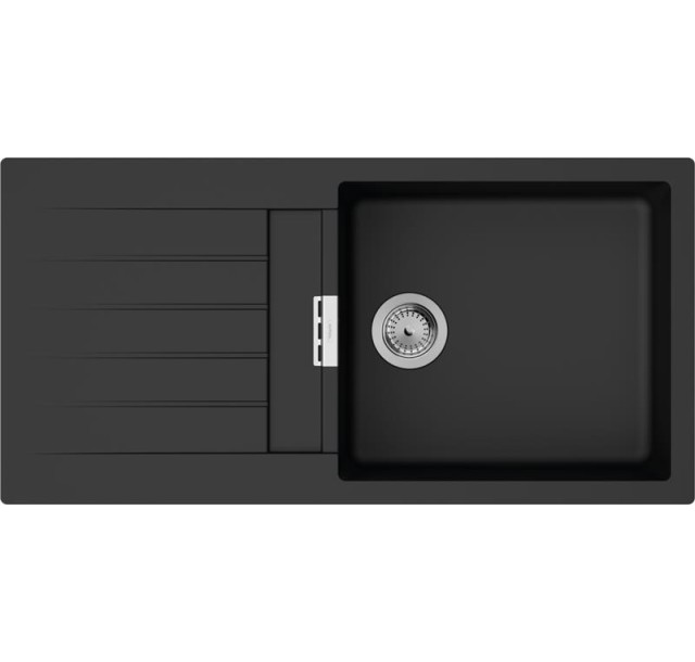 Мийка кухонна Hansgrohe S52, граніт, прямокутник, з крилом, 980х480х190мм, чаша - 1, накладна, S520-F480, чорний графіт