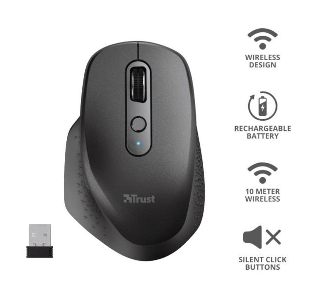 Миша Trust OZAA RECHARGEABLE, WL, Чорний
