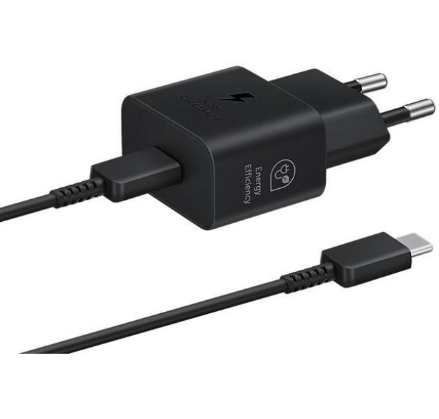 Зарядний пристрій мережевий Samsung 25Вт USB-С, кабель USB-C > USB-C, 1м, чорний