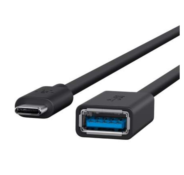 Кабель заряджання/синхронізації Belkin USB-C > USB-AF, 0.14м, чорний
