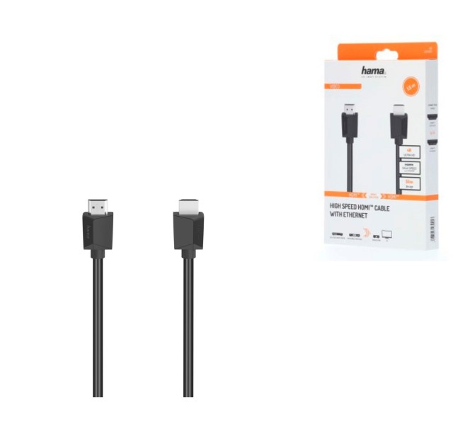 Кабель Hama HDMI (AM/AM), 4K, gold, 3m, чорний