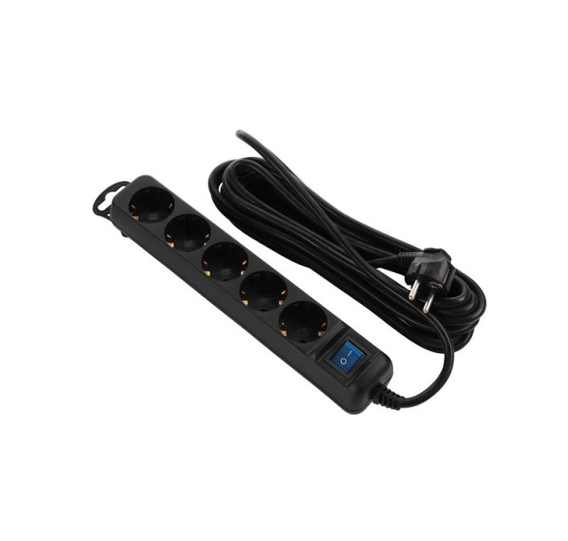 Подовжувач мережевий 2E 5хТип F, 3х1.5мм кв, 16A, 3м, чорний