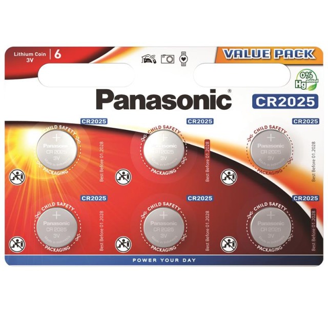 Батарейка Panasonic літієва CR2025 блістер, 6 шт.