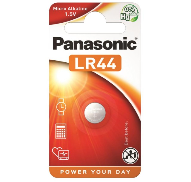 Батарейка Panasonic лужна LR44(A76, AG13, G13A, PX76, GP76A, RW82) блістер, 1 шт.