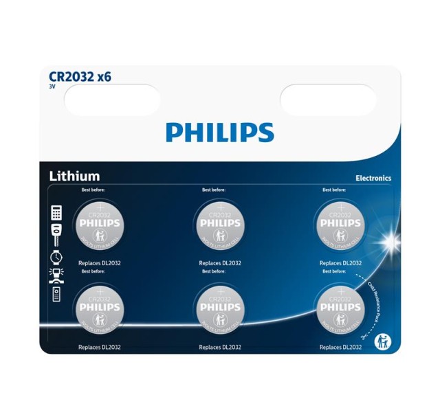 Батарейка Philips  літієва CR2032 блістер, 6 шт