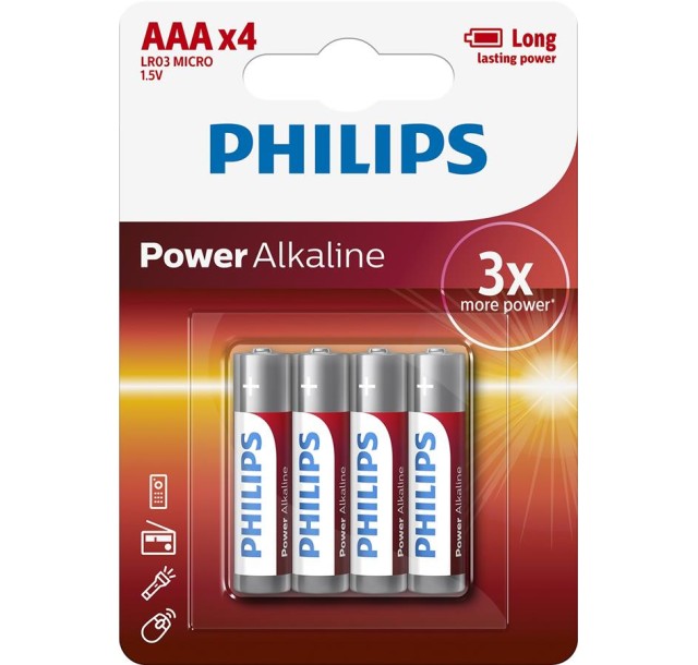 Батарейка Philips Power Alkaline AAA лужна блістер, 4 шт