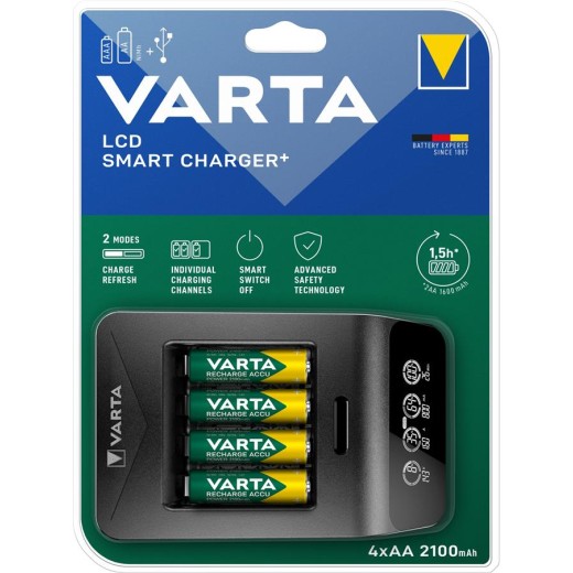 Зарядний пристрій VARTA LCD Smart Plus Charger + Акумулятор NI-MH AA 2100 мАг, 4 шт.