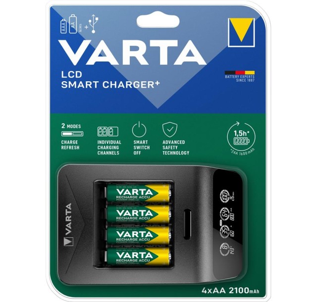 Зарядний пристрій VARTA LCD Smart Plus Charger + Акумулятор NI-MH AA 2100 мАг, 4 шт.