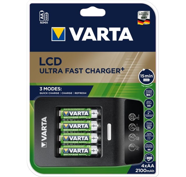 Зарядний пристрій VARTA LCD Ultra Fast Plus Charger + Акумулятор NI-MH AA 2100 мАг, 4 шт.