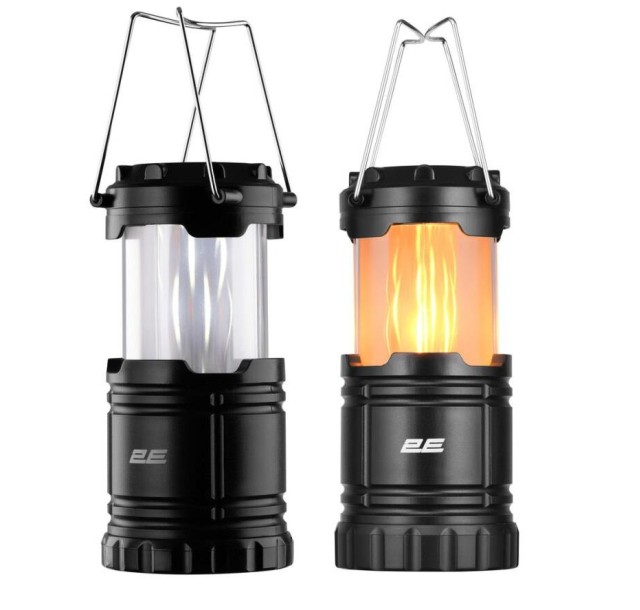 Ліхтар кемпінговий на батарейках 2E Flame, AAx3, 150лм, 3Вт, складаний, LED/полум’я/біле світло, IP44