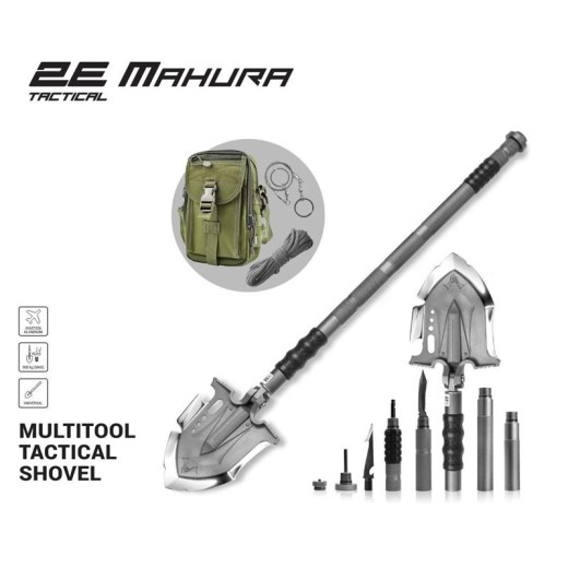 Лопата-мультитул тактична 2E Mahura Steel Gray розбірна, 23в1, з сумкою у комплекті, 107 см макс., 1.5 кг