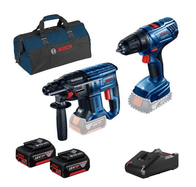 Набір інструменту Bosch Professional перфоратор GBH 180-LI + дриль-шуруповерт GSR 180-LI в сумці з 2 акб GBA 18V 4.0Ah та з/п GAL 18V-40