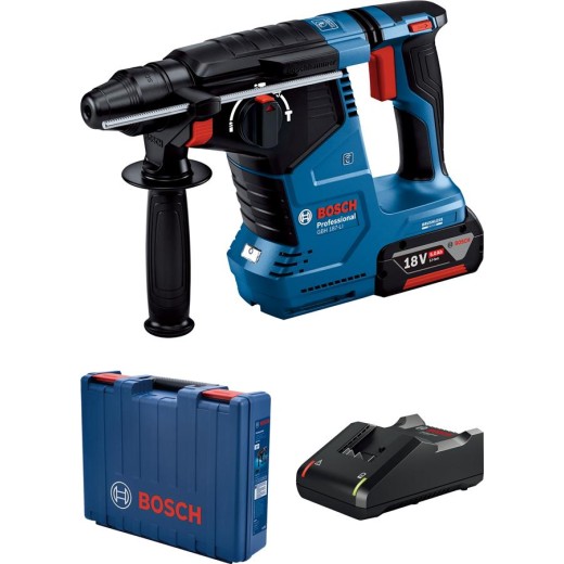 Перфоратор акумуляторний Bosch GBH 187-LI, патрон SDS-plus 24мм, 18В 1х5Аг, 2.4Дж, 3 режими, 980об/хв, 3кг