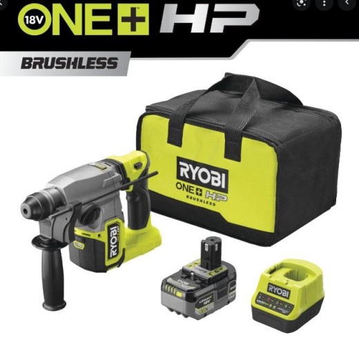 Перфоратор Ryobi RSDS18X-1C40S, SDS+, акумуляторний 18В ONE+ НР, безщітковий, АКБ 1х4Аг, 4 Дж, 4 режими.