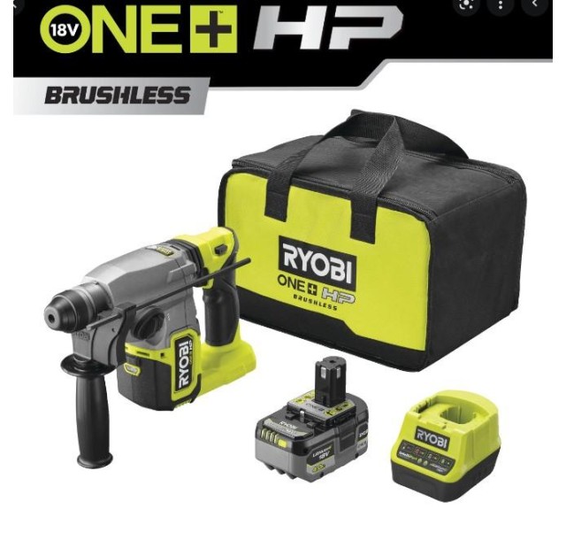 Перфоратор Ryobi RSDS18X-1C40S, SDS+, акумуляторний 18В ONE+ НР, безщітковий, АКБ 1х4Аг, 4 Дж, 4 режими.