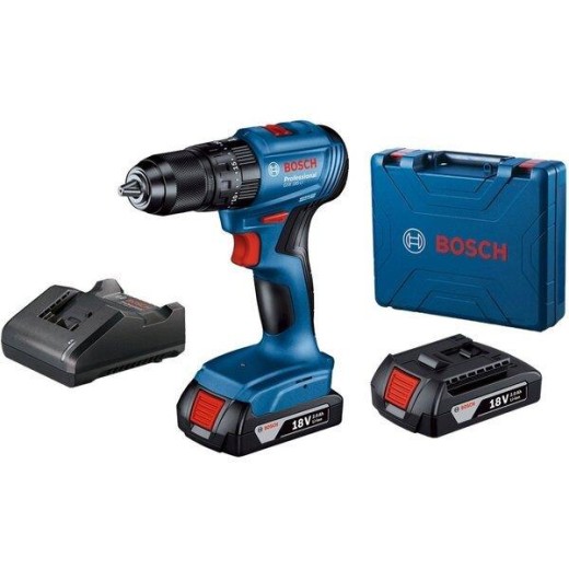 Шурупокрут-дриль ударний акумуляторний  Bosch GSB 185-LI, 18В 2х2.0Аг, 50Нм, 20+2, 500/1900об/хв, ЗУ, кейс, 1кг