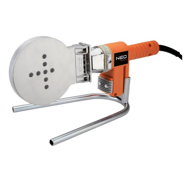 Паяльник для пластикових труб Neo Tools, 220В, 1200Вт, 260°C, насадки діаметром до 110мм (немає в комплекті), стійка, кейс