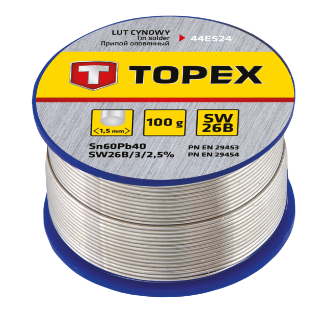 Припій олов'яний TOPEX, Sn60Pb40, флюс SW26B, дріт 1.5 мм, 100 г