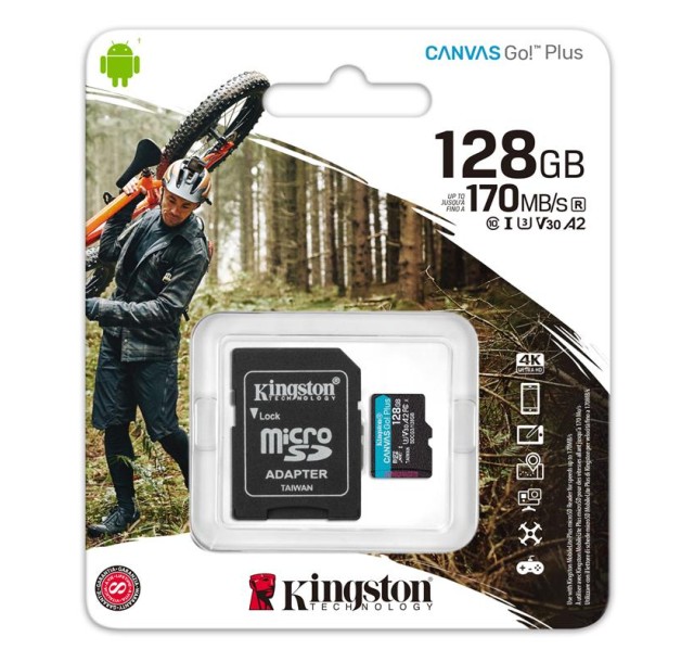 Карта пам'яті Kingston microSD  128GB C10 UHS-I U3 A2 R170/W90MB/s + SD