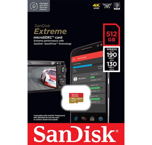 Карта пам'яті SanDisk microSD  512GB C10 UHS-I U3 R190/W130MB/s Extreme V30
