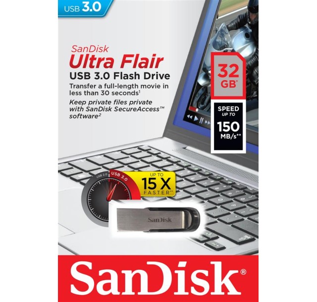 Накопичувач SanDisk   32GB USB 3.0 Type-A Flair R150MB/s Срібний