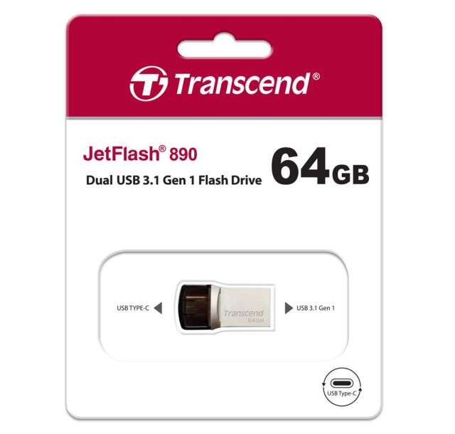 Накопичувач Transcend  64GB USB 3.1 Type-A + Type-C 890 R90/W30MB/s