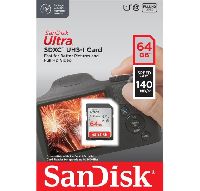 Карта пам'яті SanDisk SD   64GB C10 UHS-I R140MB/s Ultra